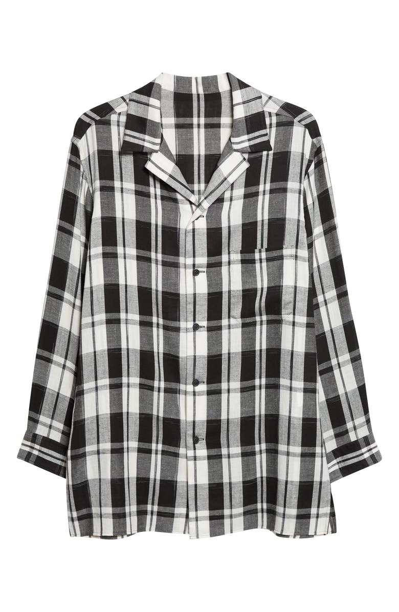 Yohji Yamamoto Khadi Plaid Button-Up Shirt, Alternate, color, Black
