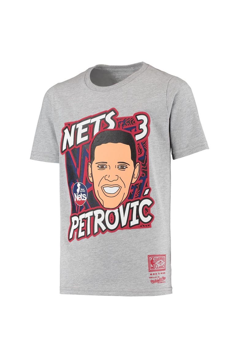 Youth Mitchell & Ness Drazen Petrovic Heathered Gray New Jersey Nets Hardwood Classics King of the Court Player T-Shirt, Alternate, color, Heather Gray