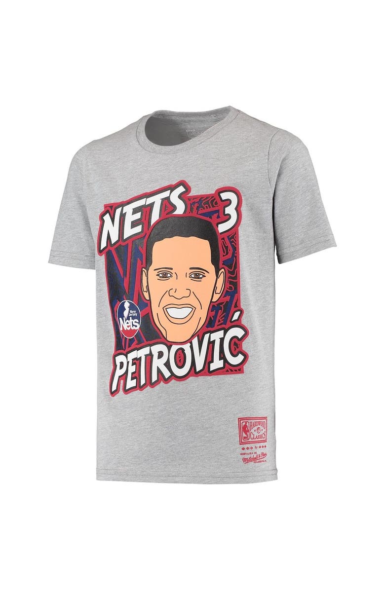 Mitchell & Ness Youth Mitchell & Ness Drazen Petrovic Heathered Gray New Jersey Nets Hardwood Classics King of the Court Player T-Shirt, Alternate, color, Heather Gray