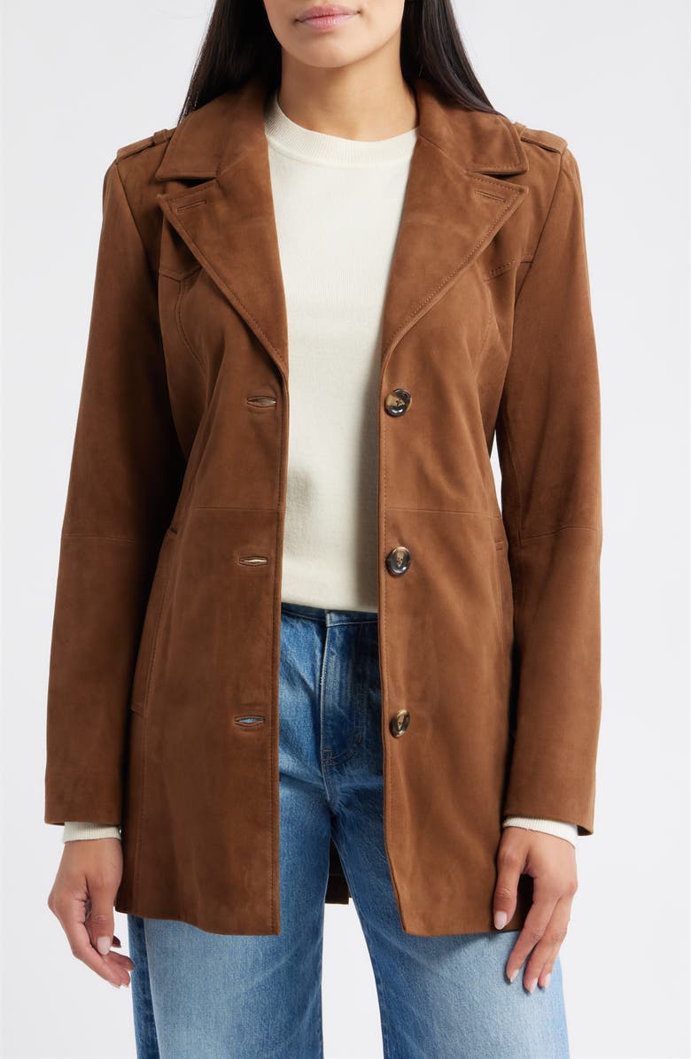 Bernardo Belted Suede Coat, Alternate, color, Chestnut