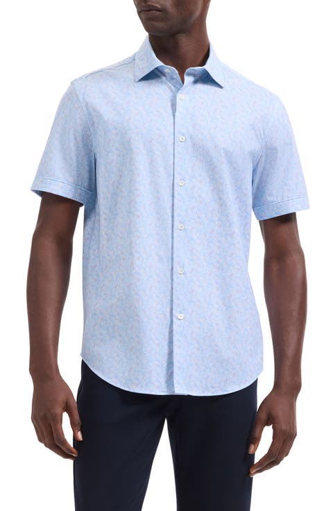 Miles OoohCotton® Watercolor Leaf Print Short Sleeve Button-Up Shirt