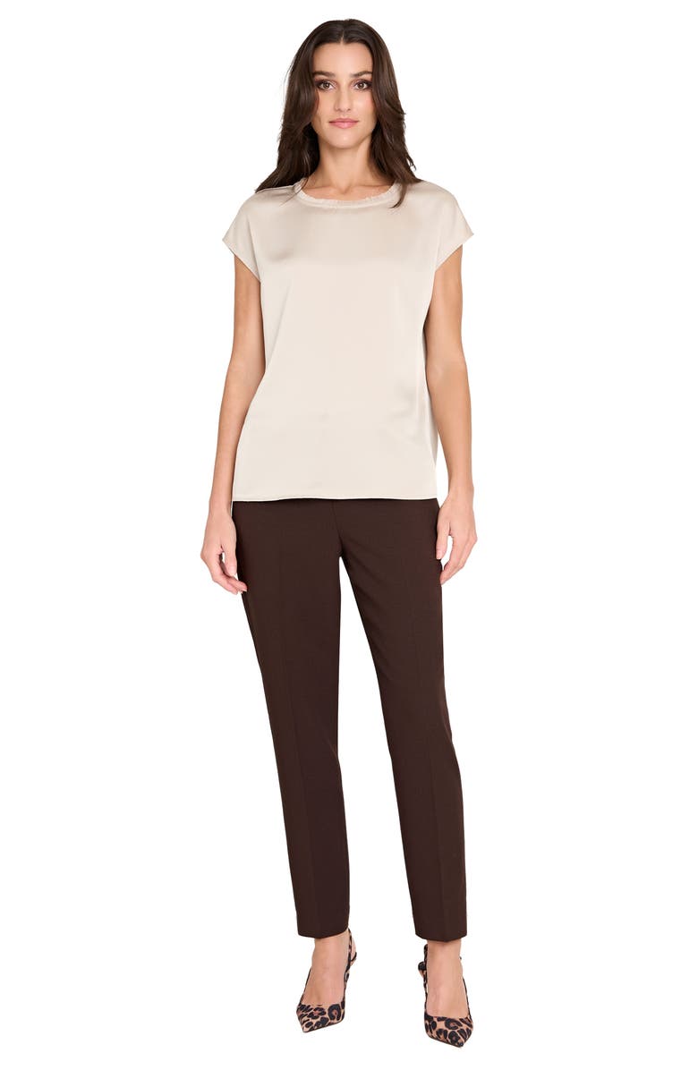 Tahari ASL Fringe Satin Top, Alternate, color, Taupe