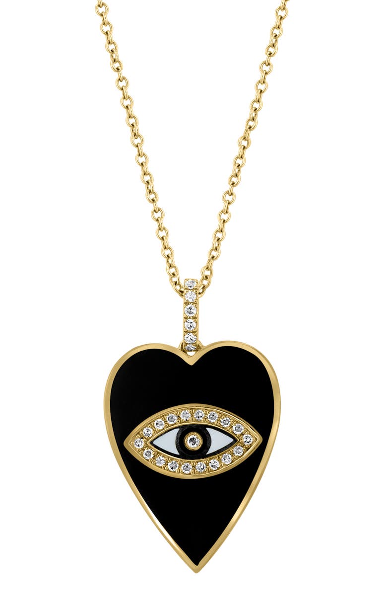 EFFY 14K Yellow Gold & Diamond Evil Eye Heart Pendant Necklace - 0.10 ctw, Main, color, 