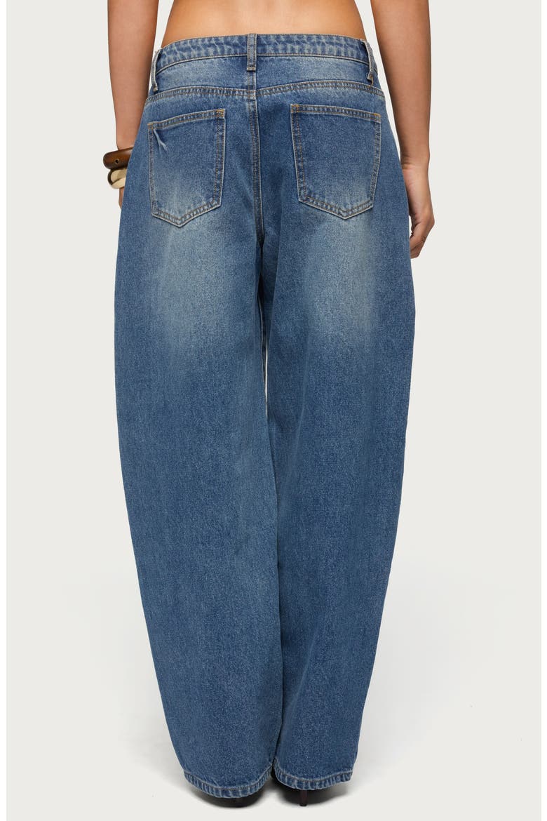 Button Stitch Barrel Leg Jeans, Alternate, color, BLUE-WASHED