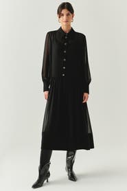 Exquise Birdie Shirt Collar Long Sleeve Dress