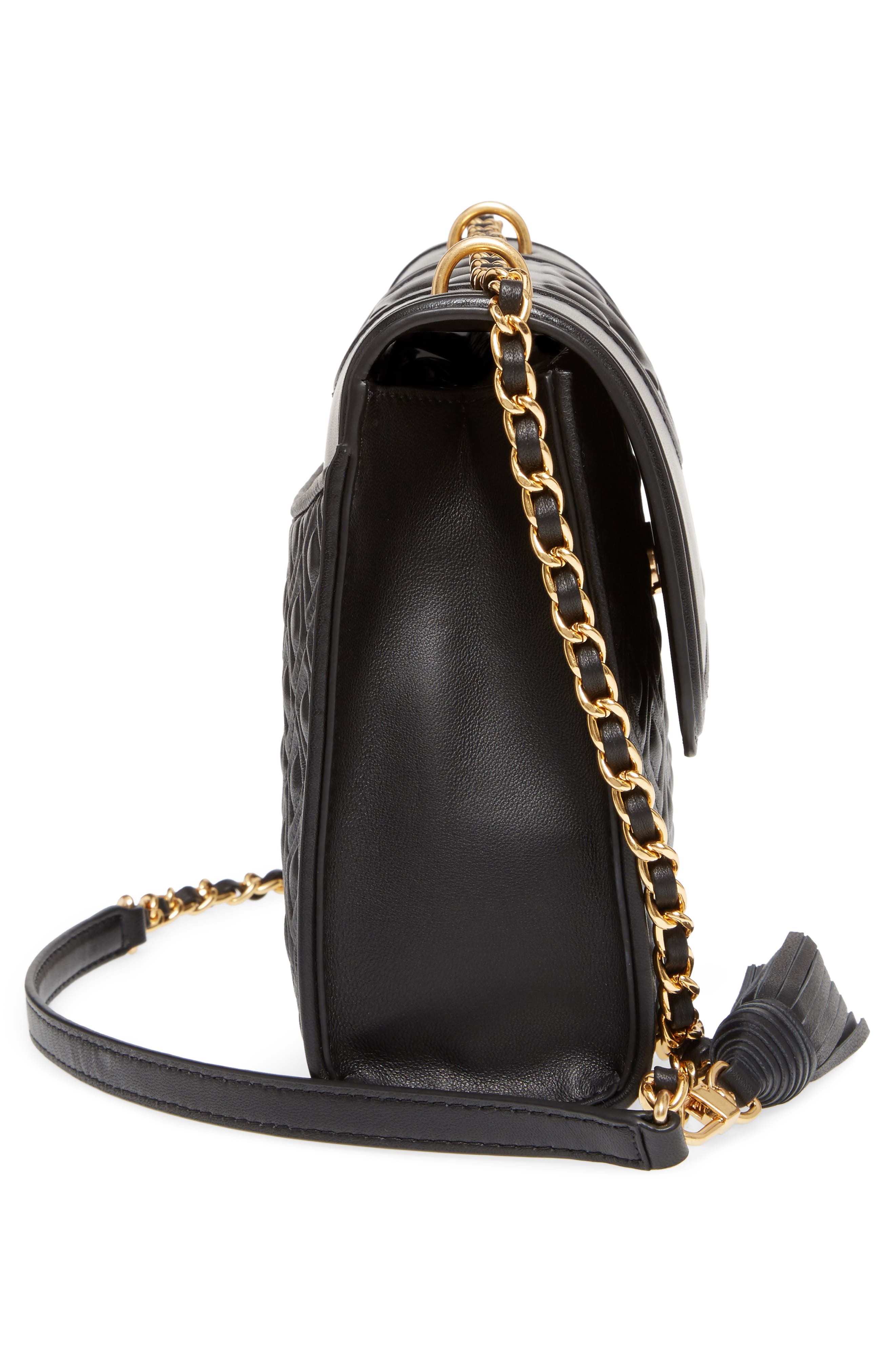 Fleming Quilted Lambskin Leather Convertible Shoulder Bag, Alternate, color, BLACK