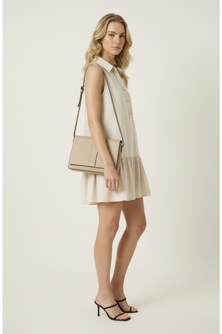 Sleeveless Collared Drop Waist Dress, Alternate, color, Light Beige