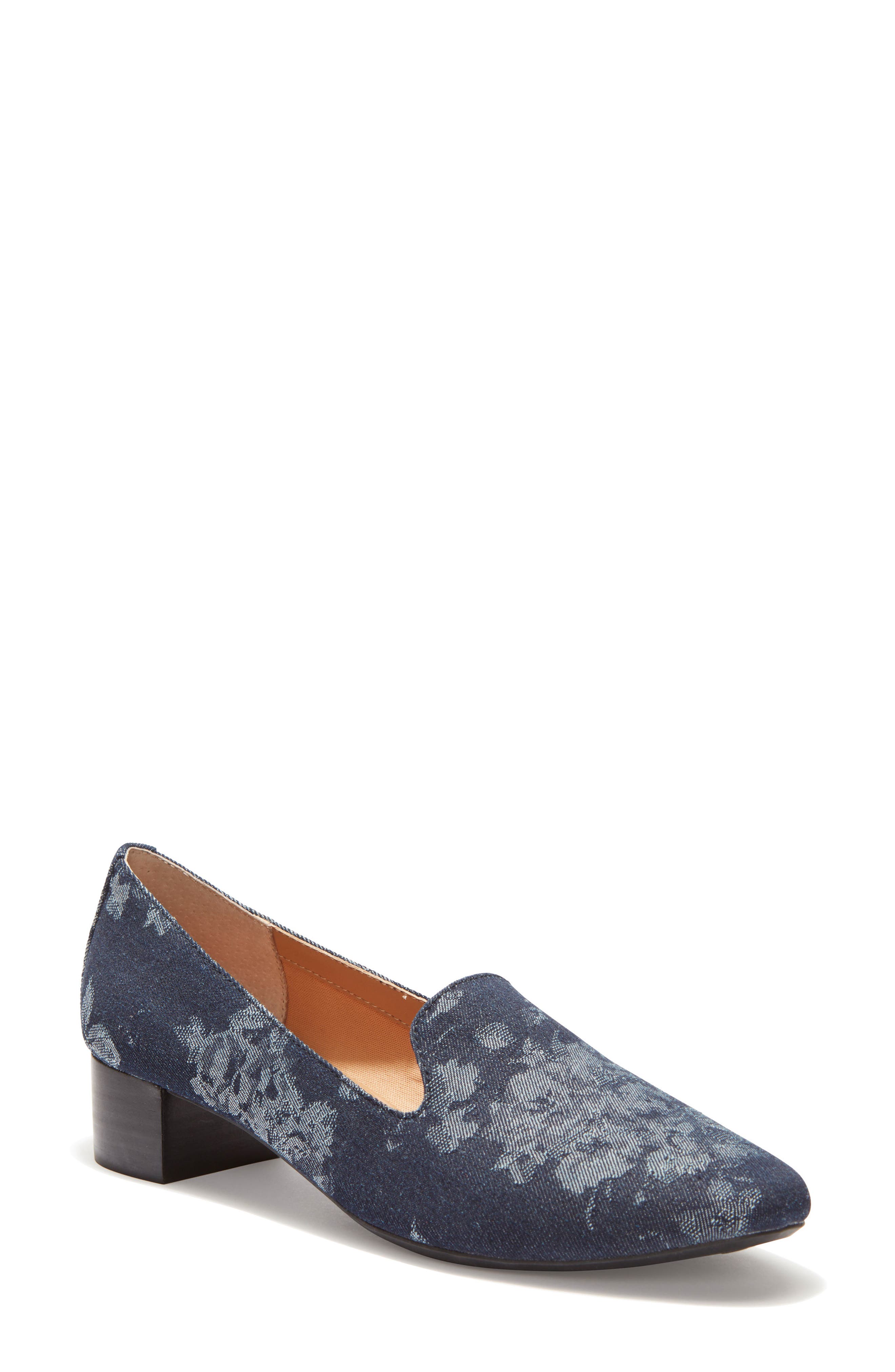 Gwen Block Heel Pump, Main, color, NAVY FLORAL DENIM FABRIC