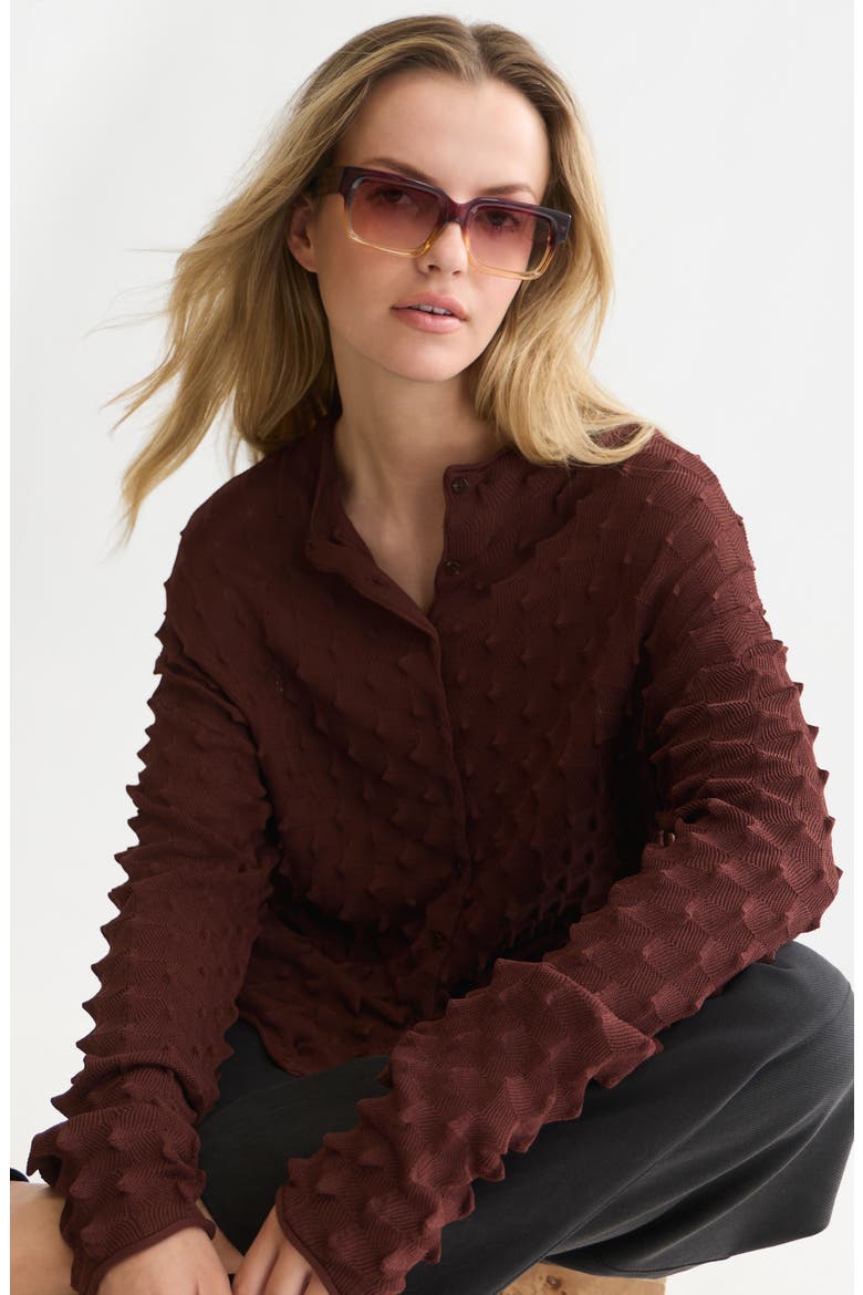 Textured Stitch Cardigan, Alternate, color, BITTER CHOCOLATE