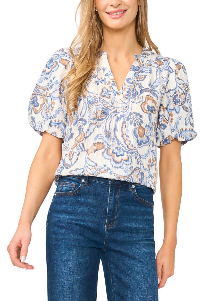 Floral Print Balloon Sleeve Top, Main, color, WILD WIND