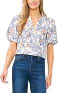 Halogen® Floral Print Balloon Sleeve Top