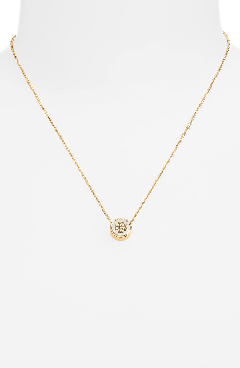 Tory Burch Kira Logo Pendant Necklace, Alternate, color, 