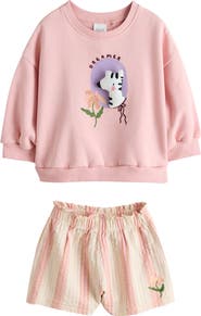 NEXT Kids' Zebra Sweatshirt & Stripe Shorts Set