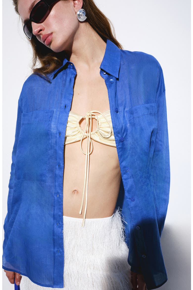 Ramie Button-Up Shirt, Alternate, color, BLUE