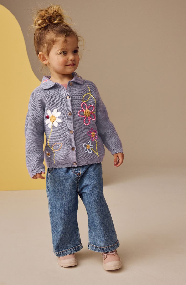 NEXT Kids' Floral Embroidered Cotton Cardigan, Alternate, color, Blue