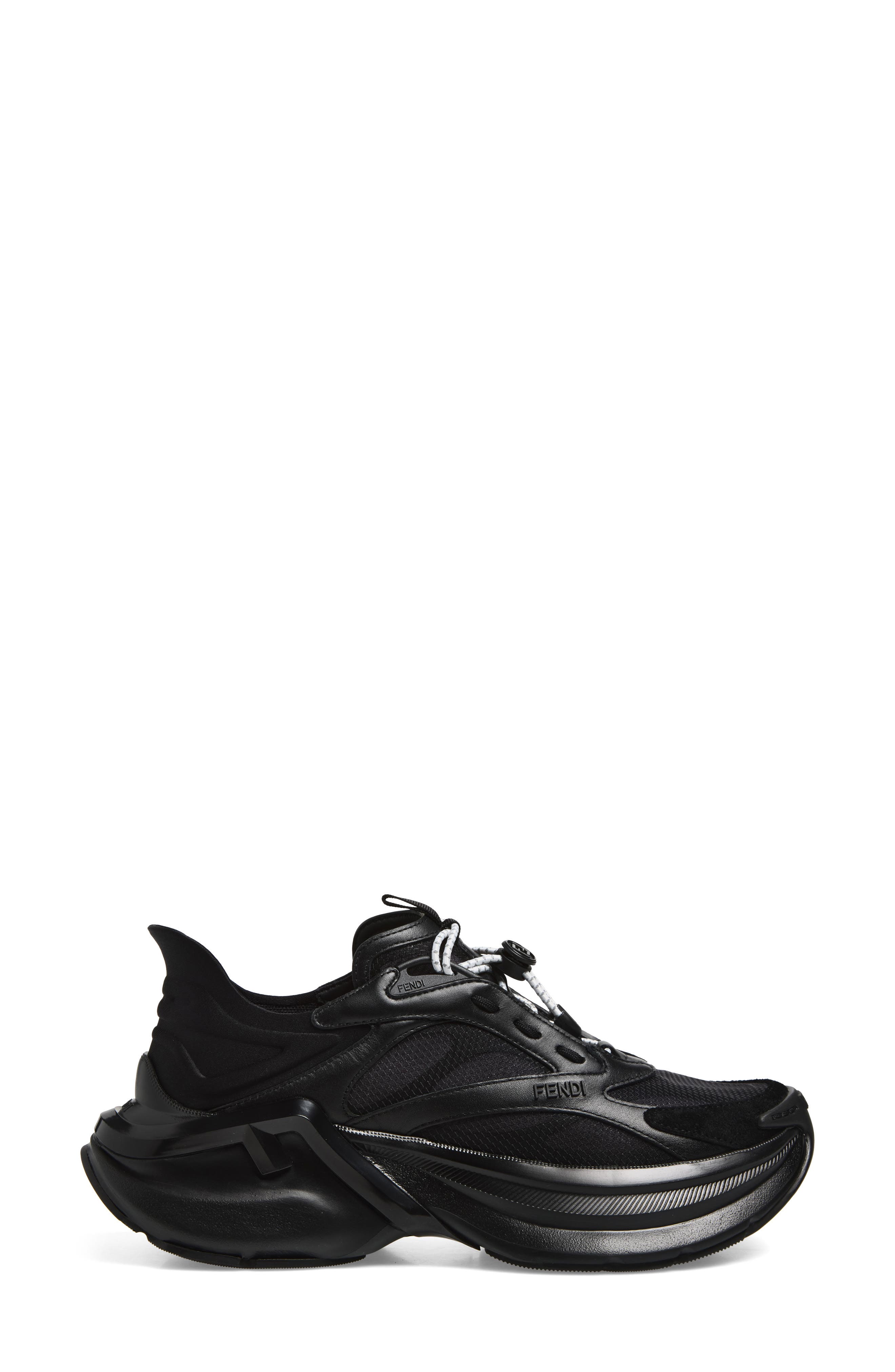 Fendi F-Light Mixed Media Sneaker, Alternate, color, Black