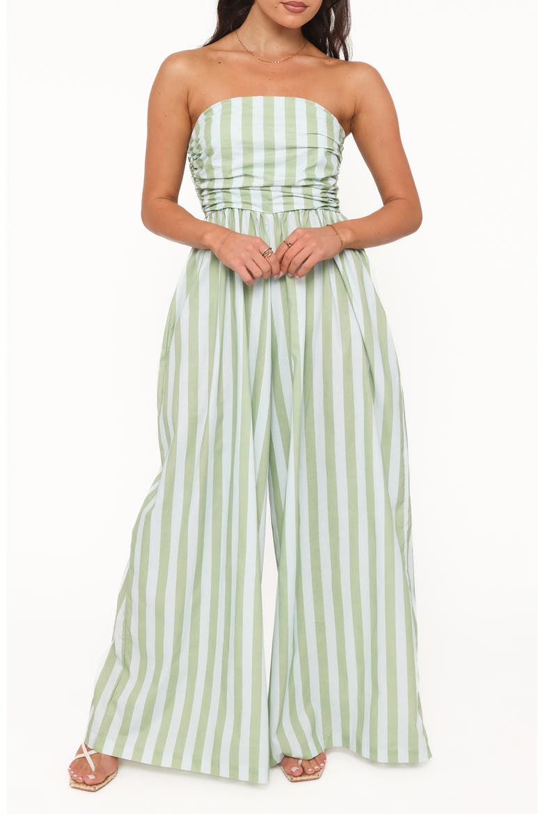 Paige Stripe Strapless Jumpsuit, Main, color, BLUE/ GREEN STRIPE