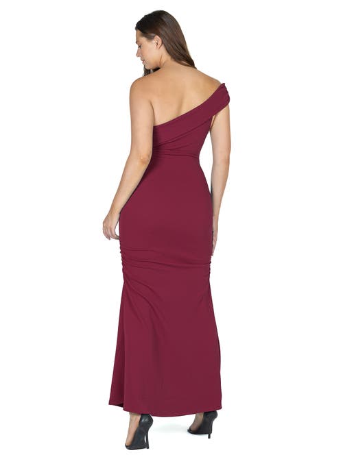 24seven Comfort Apparel Formal One Shoulder Rouched Mermaid Maxi Dress In Brown