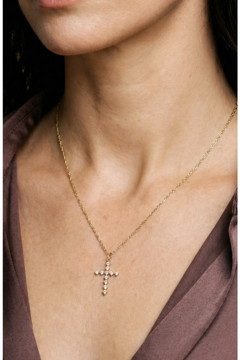Cubic Zirconia Cross Pendant Necklace, Alternate, color, GOLD