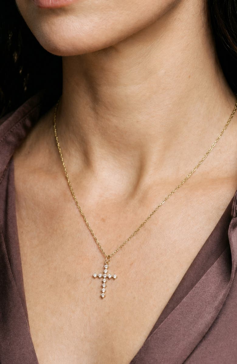 Argento Vivo Sterling Silver Cubic Zirconia Cross Pendant Necklace, Alternate, color, Gold