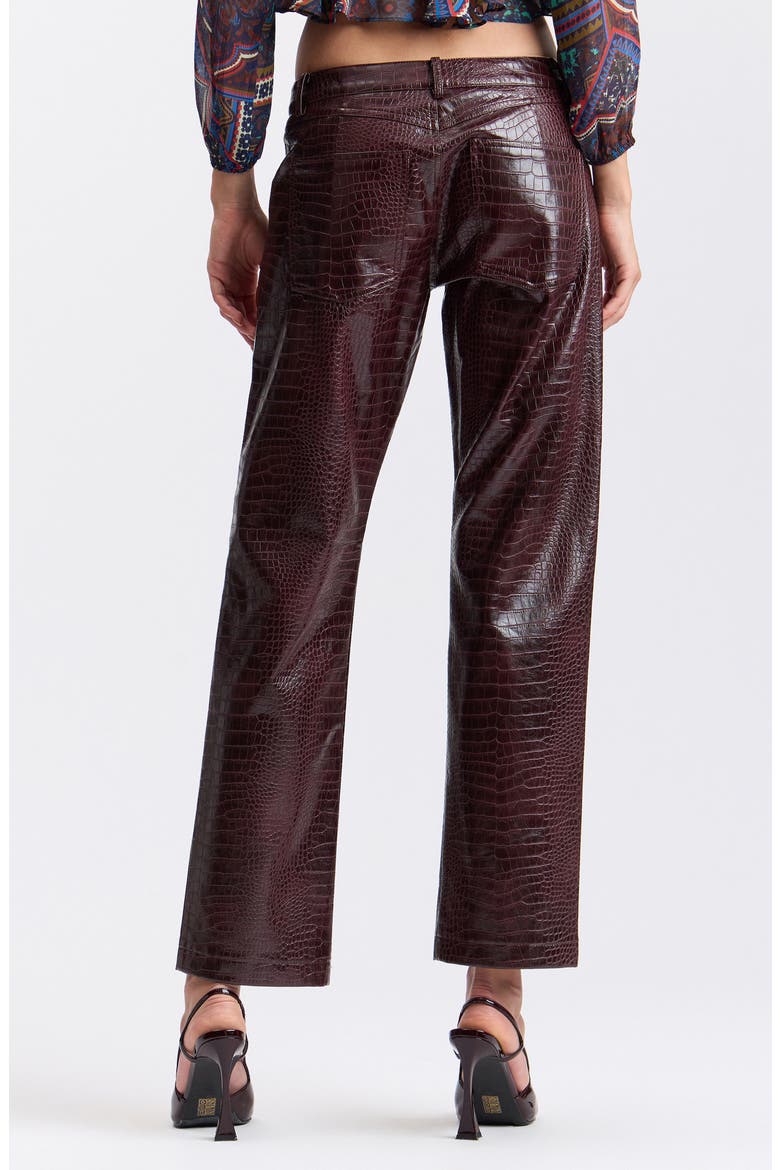 Croc Embossed Faux Leather Pants, Alternate, color, BORDEAUX