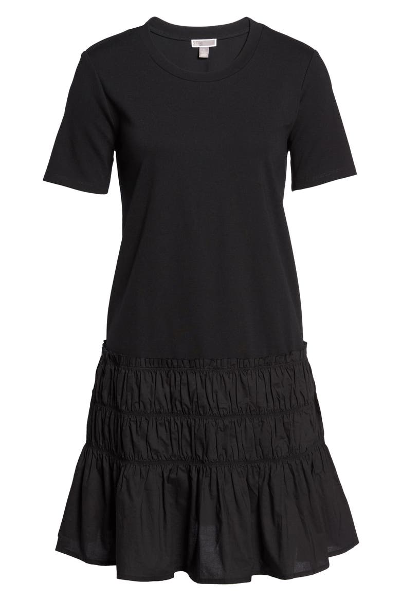 Smocked T-Shirt Dress, Alternate, color, BLACK