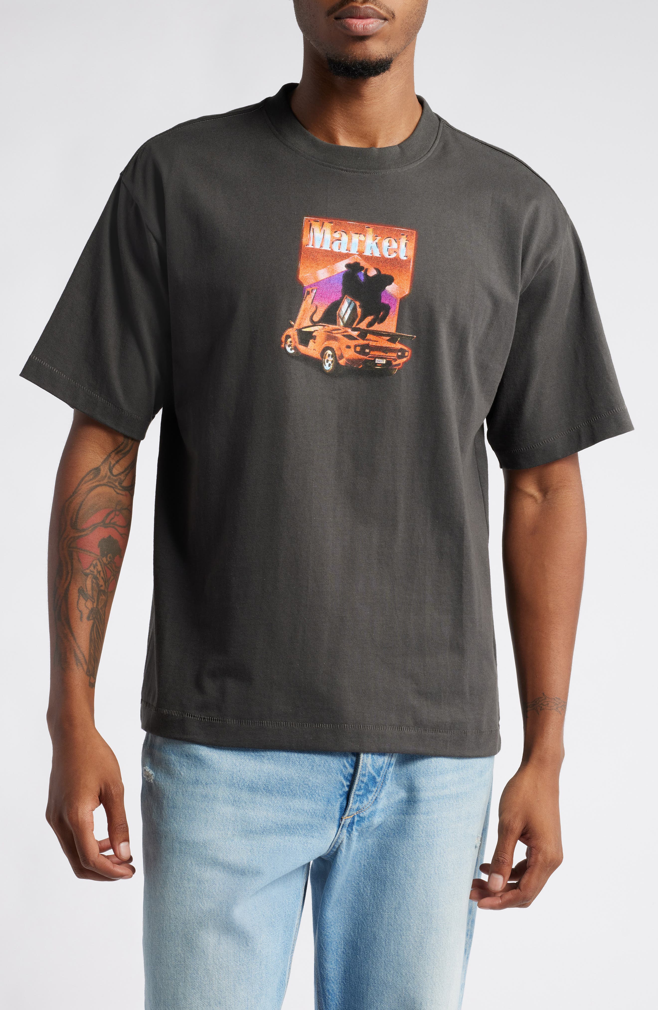 MARKET Bullrider Relaxed Graphic T-Shirt in Washed-Black 