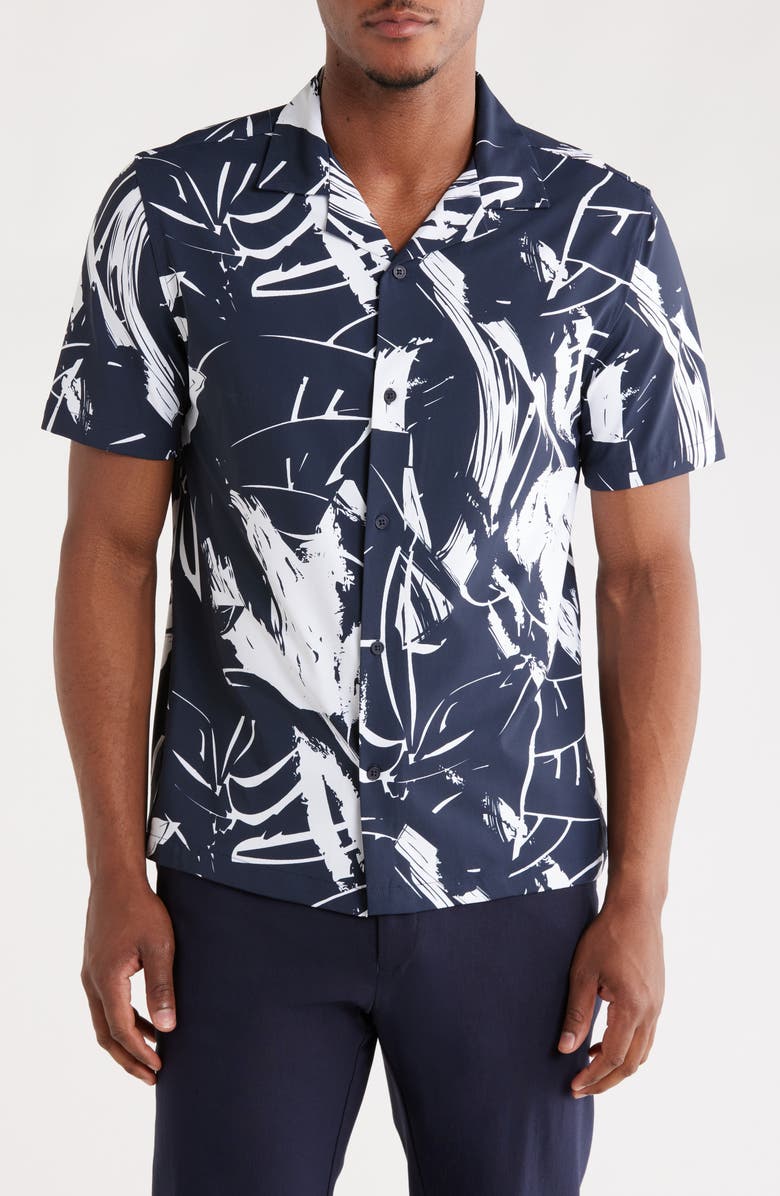 FOR THE REPUBLIC Print Camp Shirt, Main, color, Chalk Print Navy / White