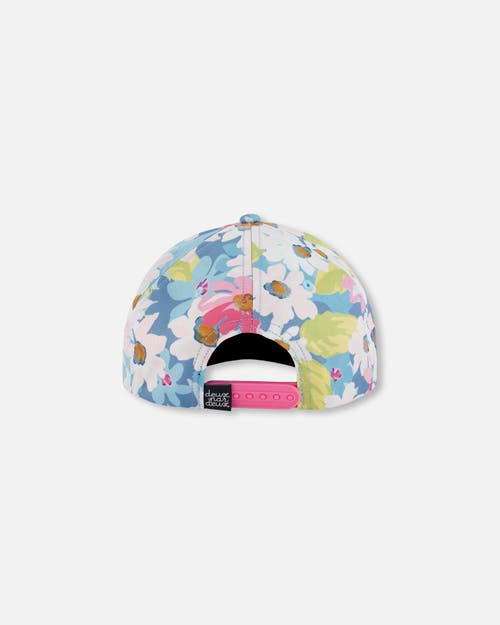 Deux Par Deux Baby Girl's Printed Cap White, Pink, And Green Flowers In White, Pink, And Green Flowers