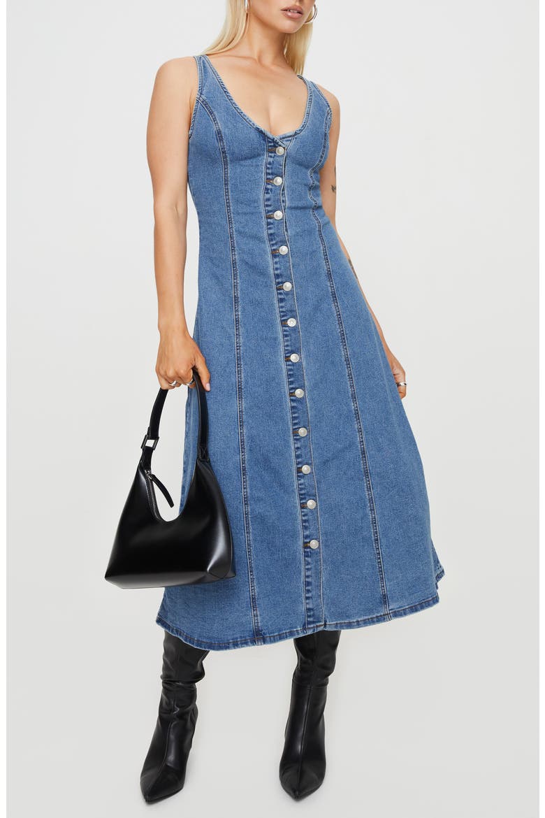 Midler Denim Midi Dress, Main, color, BLUE