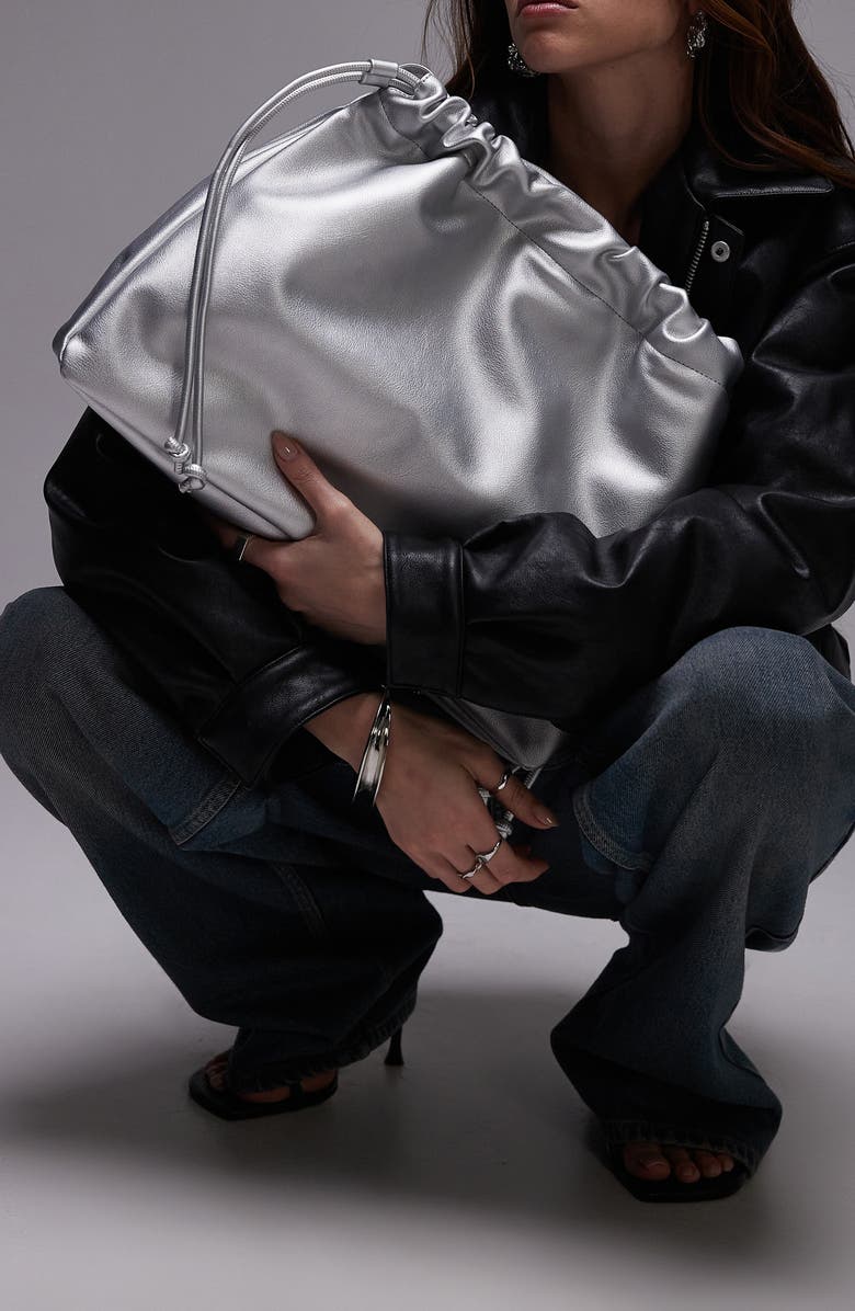 Topshop Gabi Oversized Faux Leather Clutch Bag, Alternate, color,