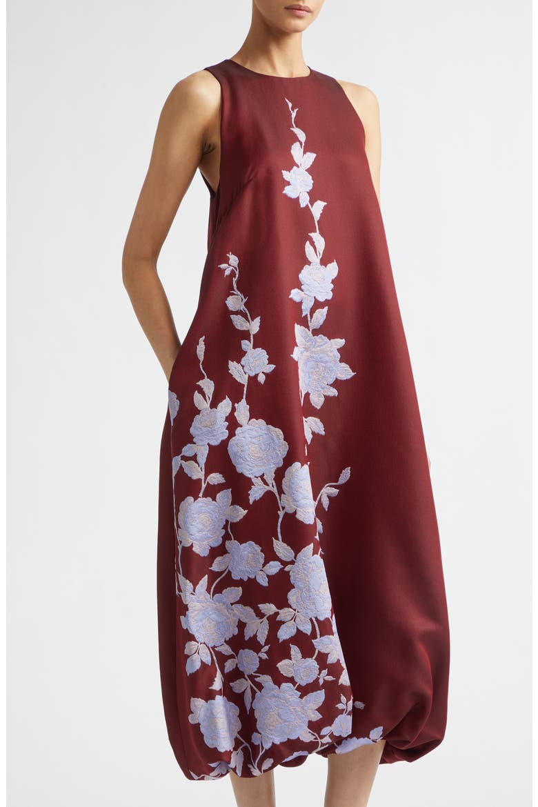 Rose Fil Coupé Bubble Hem Maxi Dress, Alternate, color, OXBLOOD/ LAVENDER