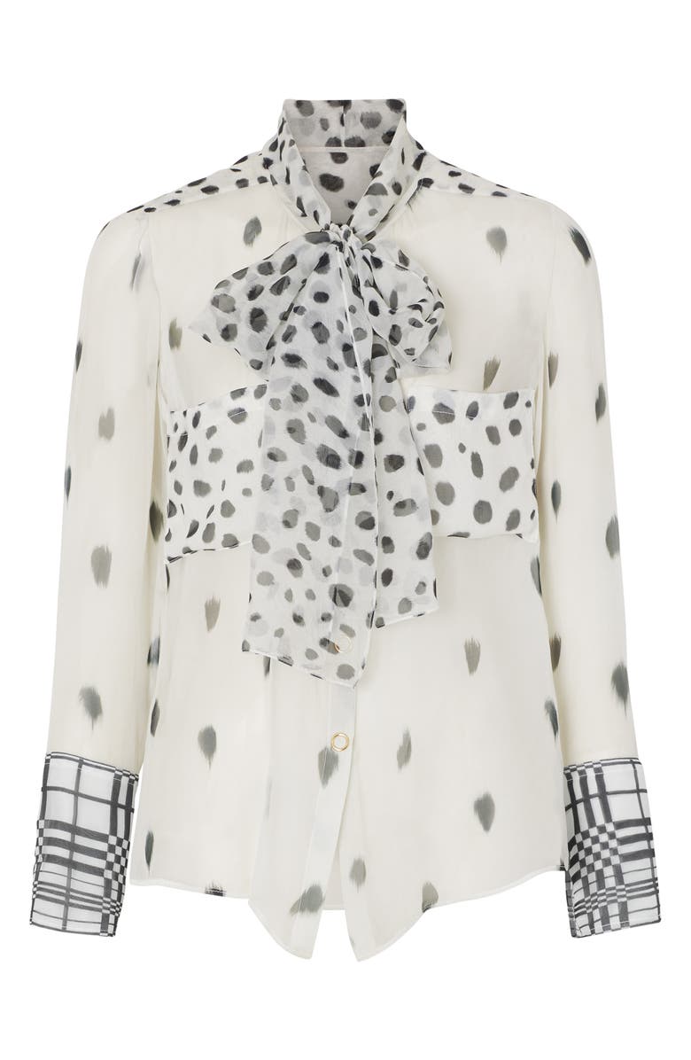 Burberry Dalmatian & Check Print Mulberry Silk Blouse, Alternate, color,