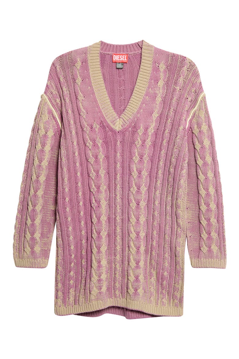 Bleached Long Sleeve Cotton Blend Cable Sweater Dress, Main, color, SANDY/ BEIGE