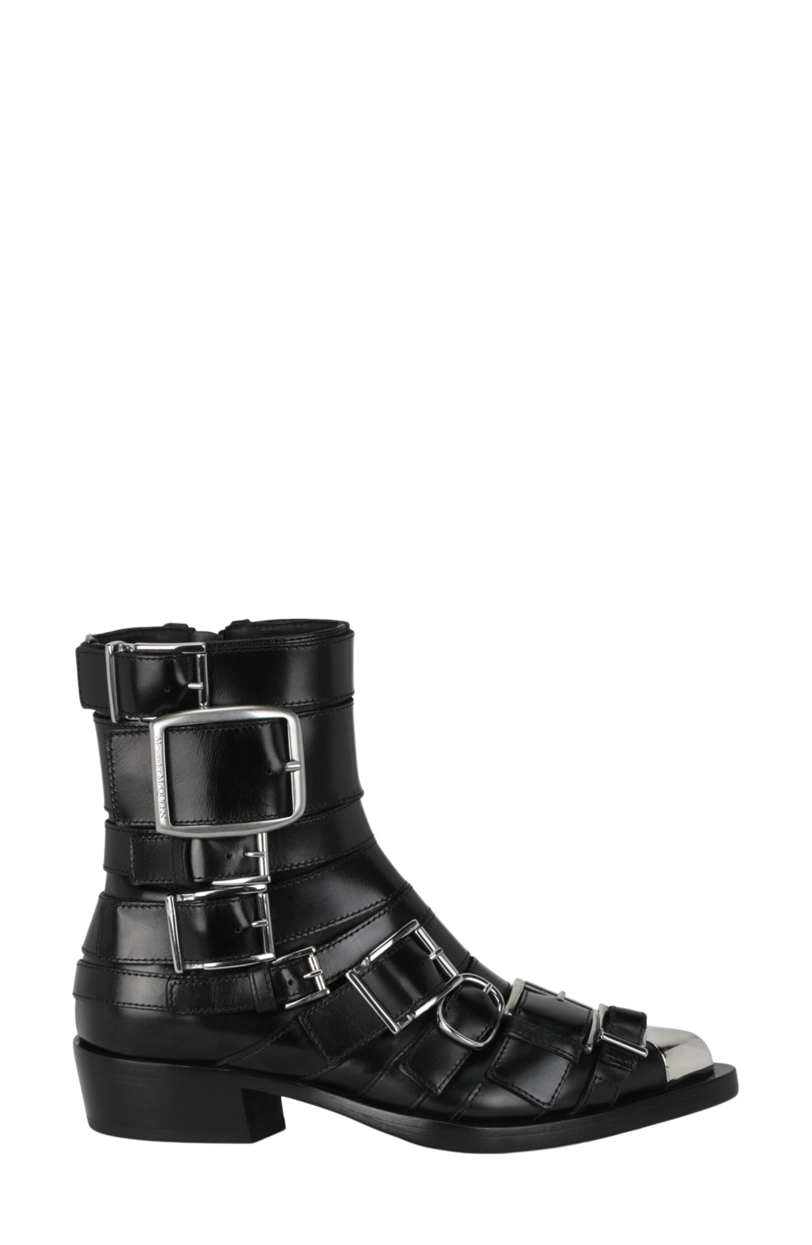 McQueen Strappy Punk Ankle Bootie, Alternate, color, Black Silver