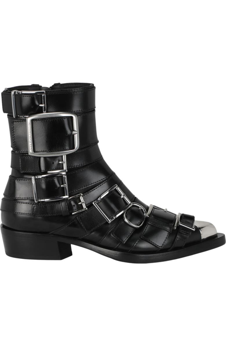 McQueen Strappy Punk Ankle Bootie, Alternate, color, Black Silver