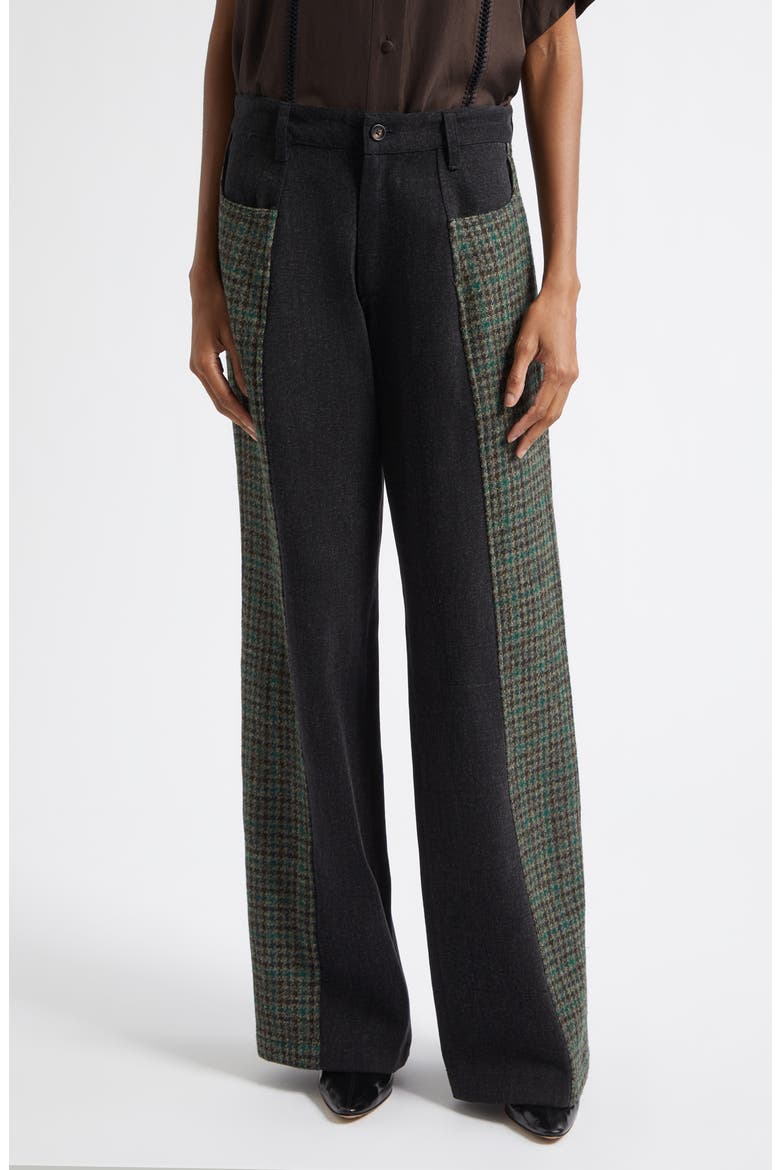 Cesaire Wool Houndstooth & Cotton Twill Pants, Main, color, JUNGLE