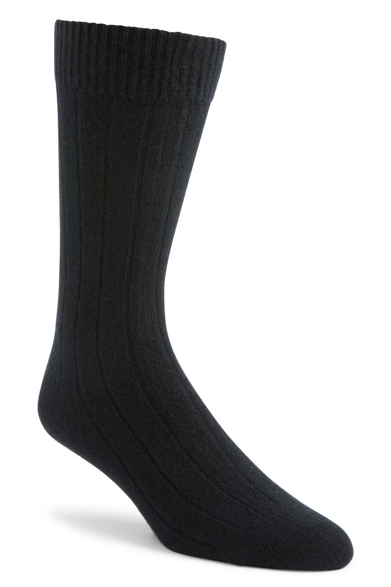 Rib Cashmere Blend Crew Socks, Main, color, BLACK CAVIAR