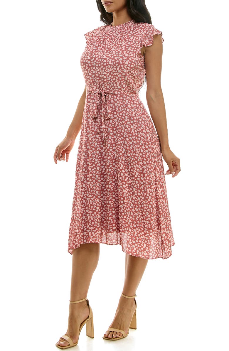 Nina Leonard Floral Cap Sleeve Shift Dress, Alternate, color, Soft Red