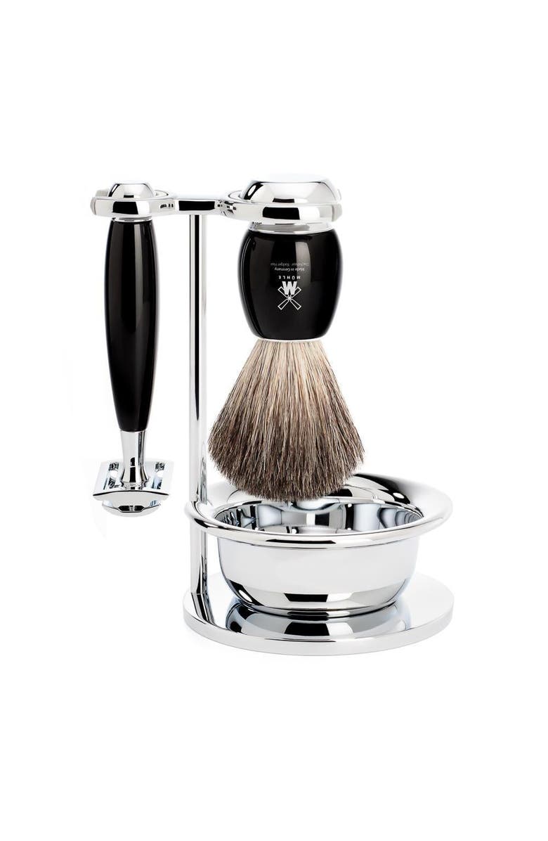 MÜHLE Vivo Black Resin 4-Piece Pure Badger & Safety Razor Shaving Set, Main, color, Black