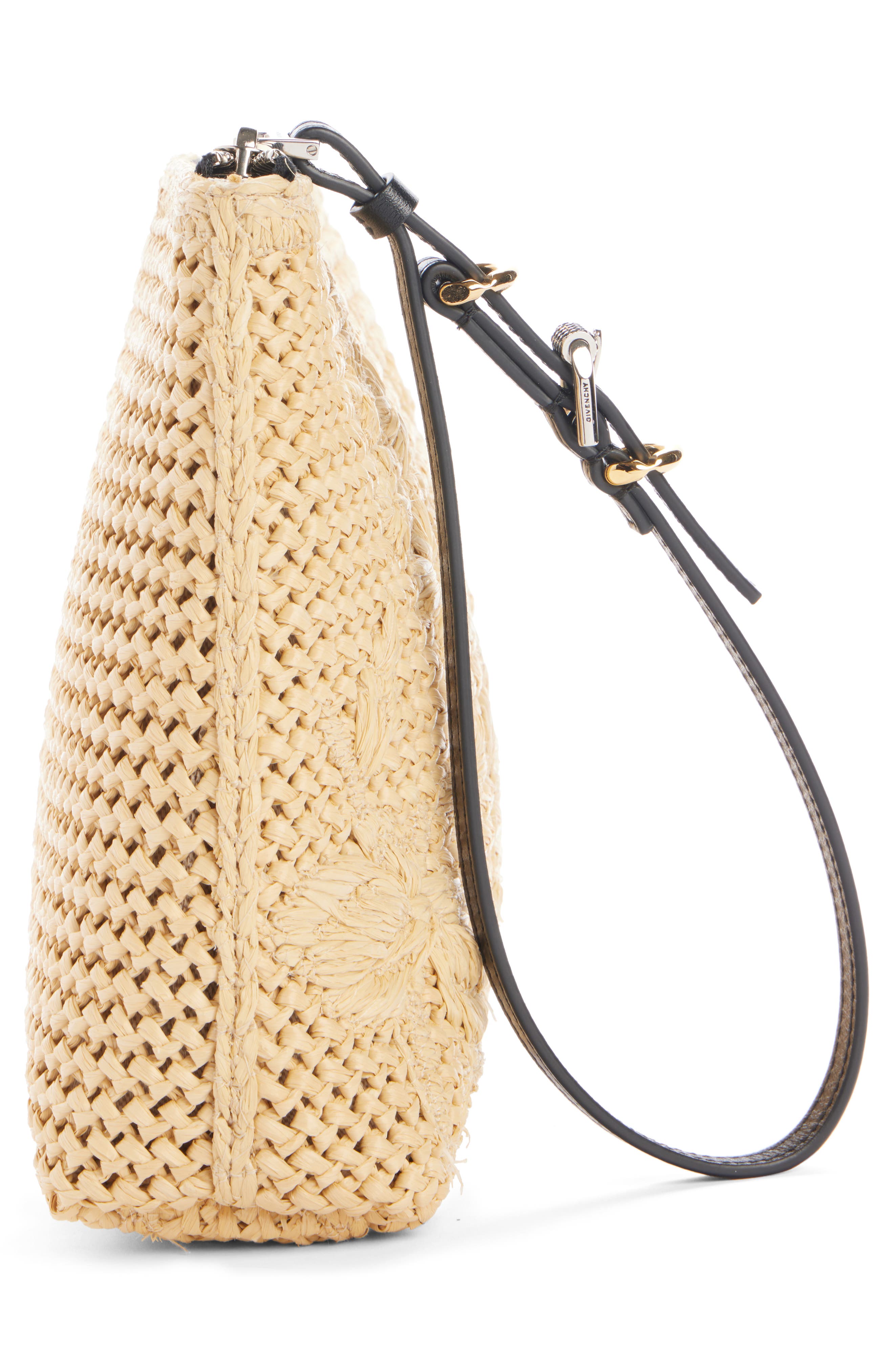 Givenchy Voyou Floral Embroidered Raffia Zip Pouch, Alternate, color, 