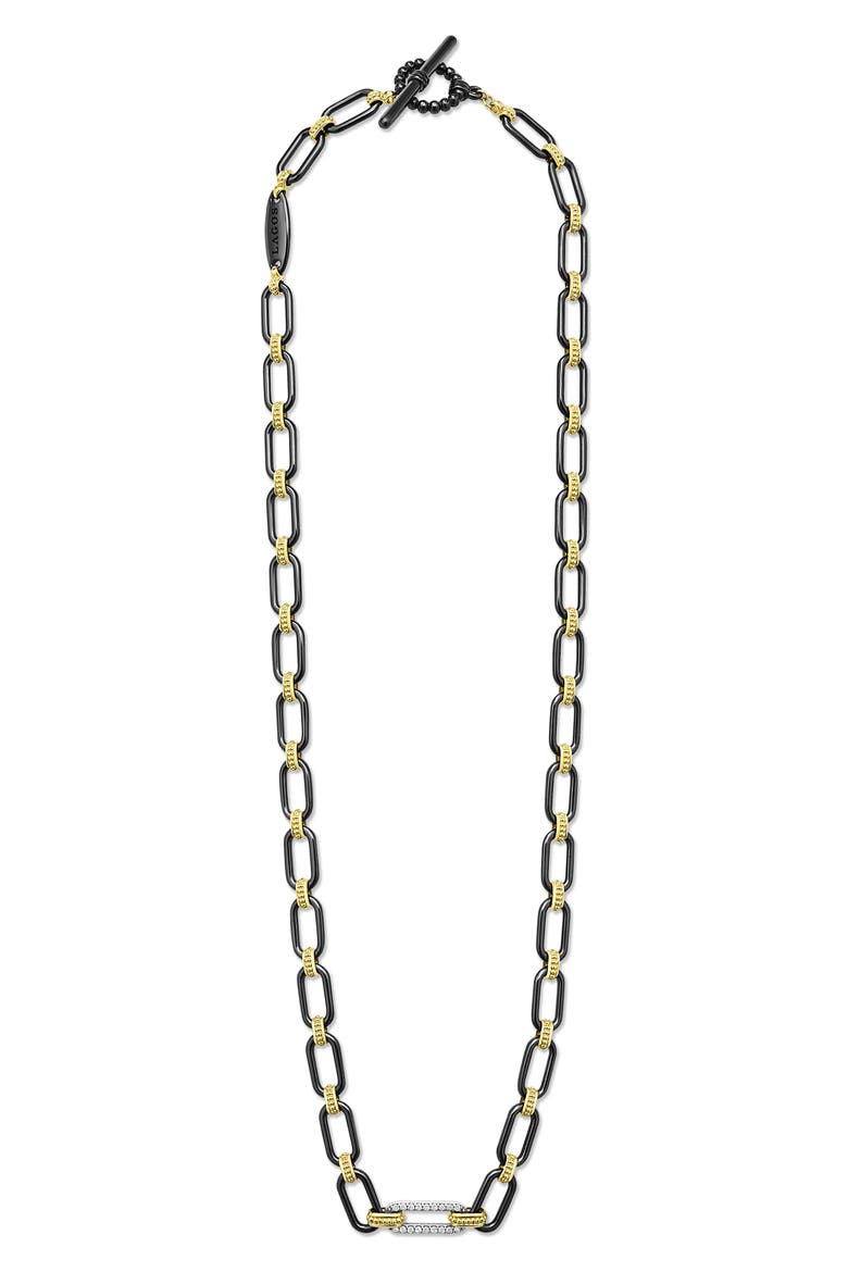 Signature Caviar Black Ceramic Link & Diamond Necklace, Alternate, color, BLACK