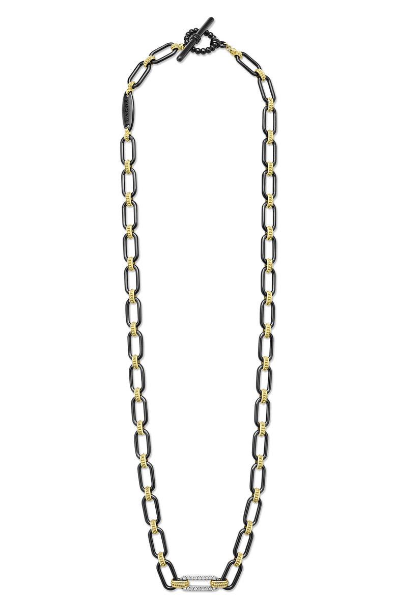 LAGOS Signature Caviar Black Ceramic Link & Diamond Necklace, Alternate, color, Black
