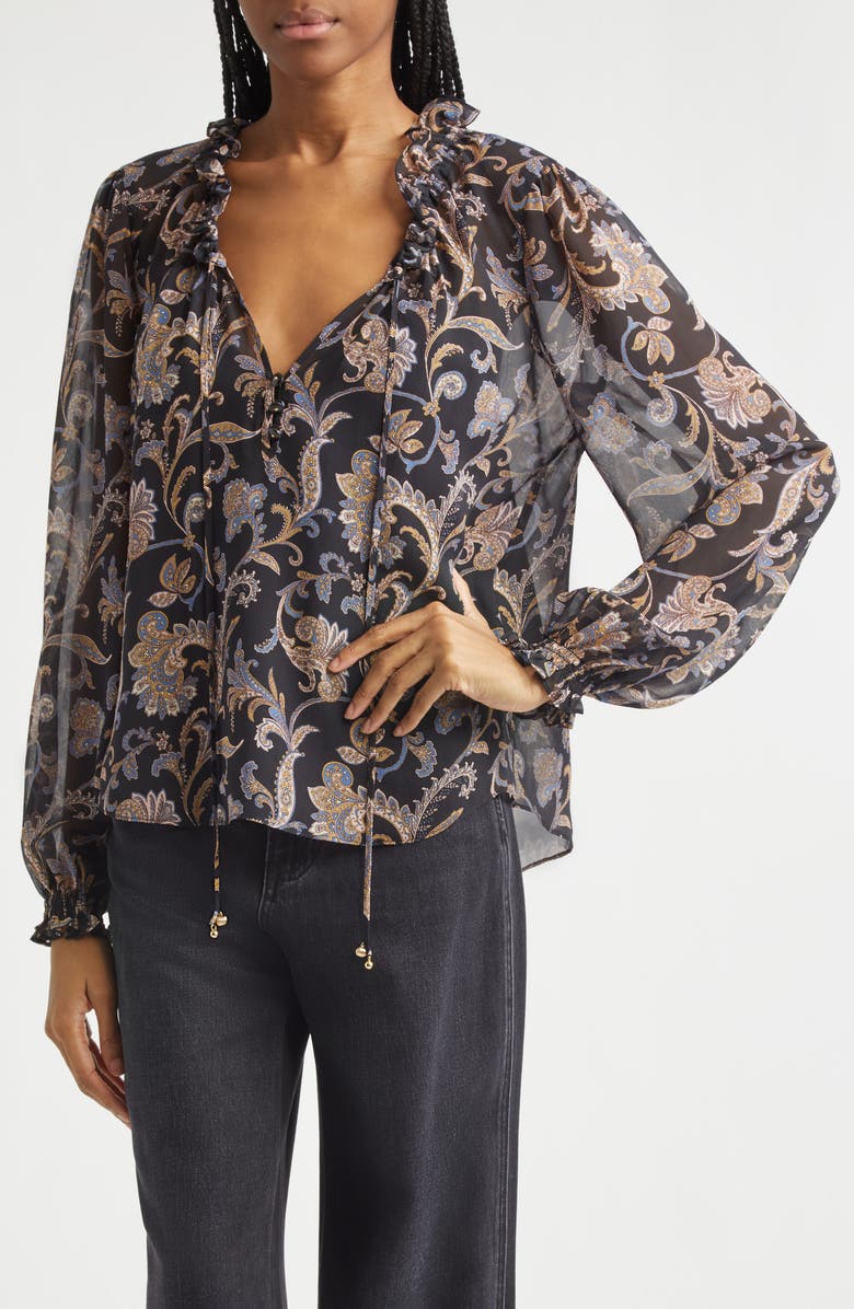 Veronica Beard Hickory Paisley Silk Blouse, Alternate, color, Black Multi