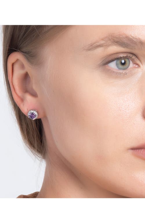 Best Silver Sterling Silver Brilliant Cubic Zirconia Halo Round Stud Earrings In Amethyst/silver