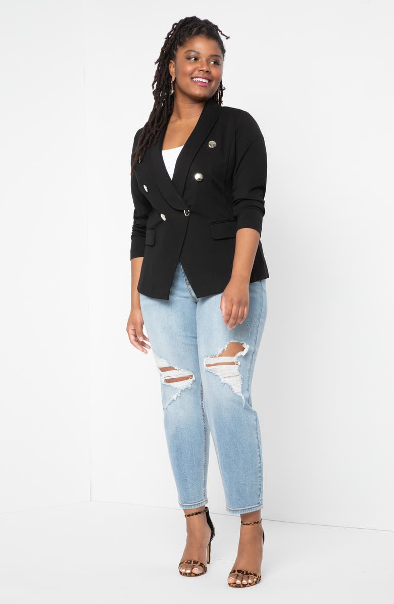 ELOQUII Double Breasted Knit Blazer, Alternate, color, 