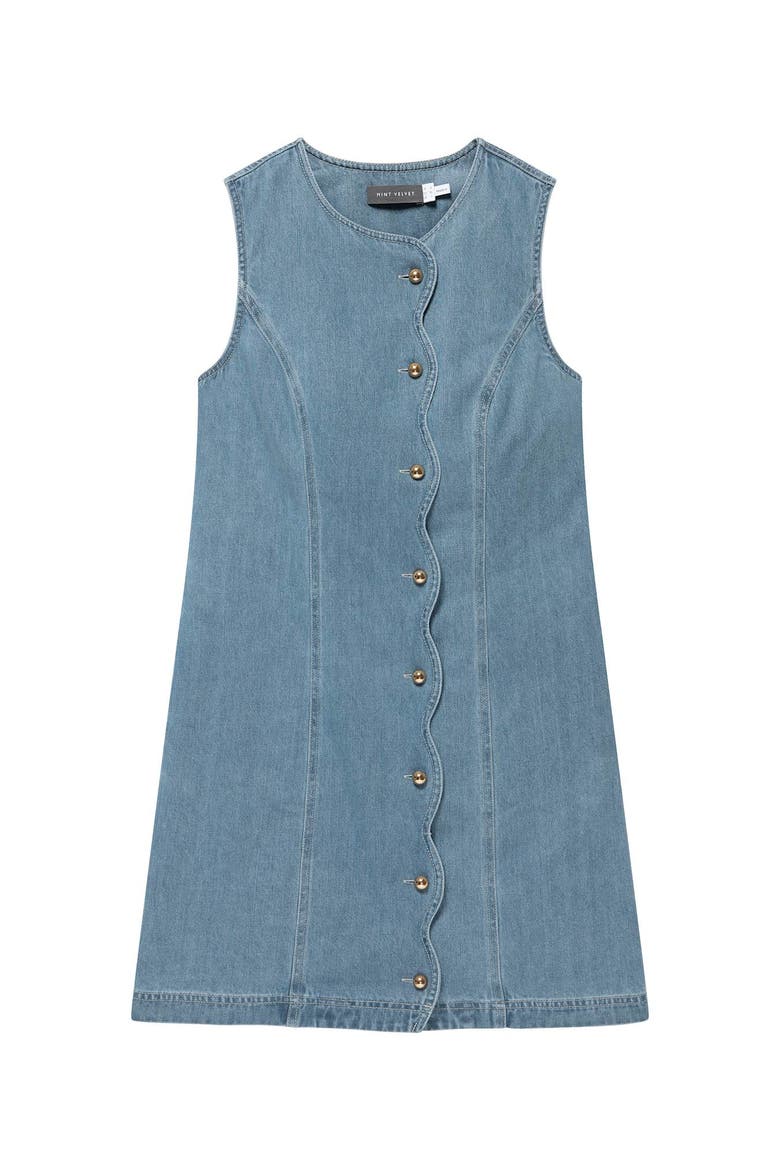 Denim Scallop Mini Shift Dress, Alternate, color, Blue