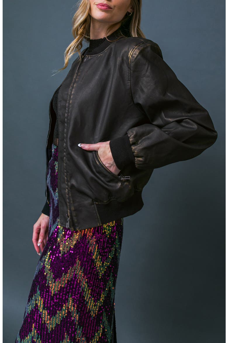 My Greatest Joy Faux Leather Bomber Jacket, Alternate, color, DARK BROWN