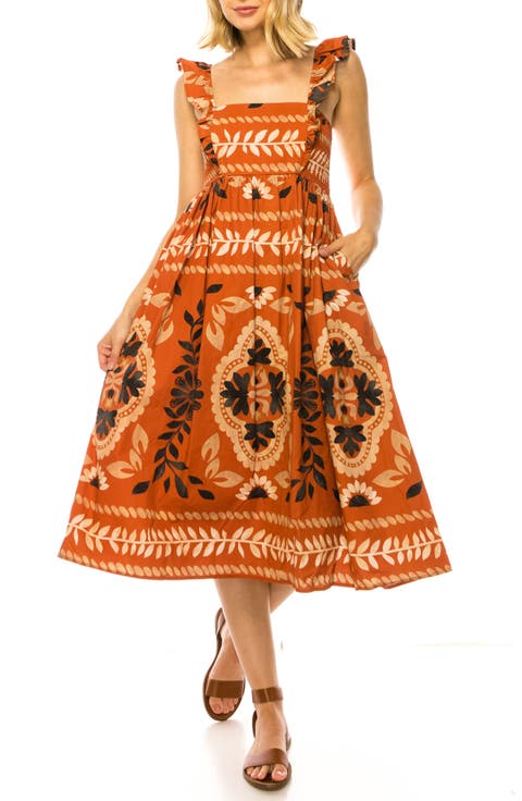 Printed Flutter Sleeve Midi Dress