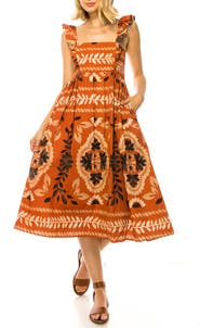 A COLLECTIVE STORY Printed Flutter Sleeve Midi Dress